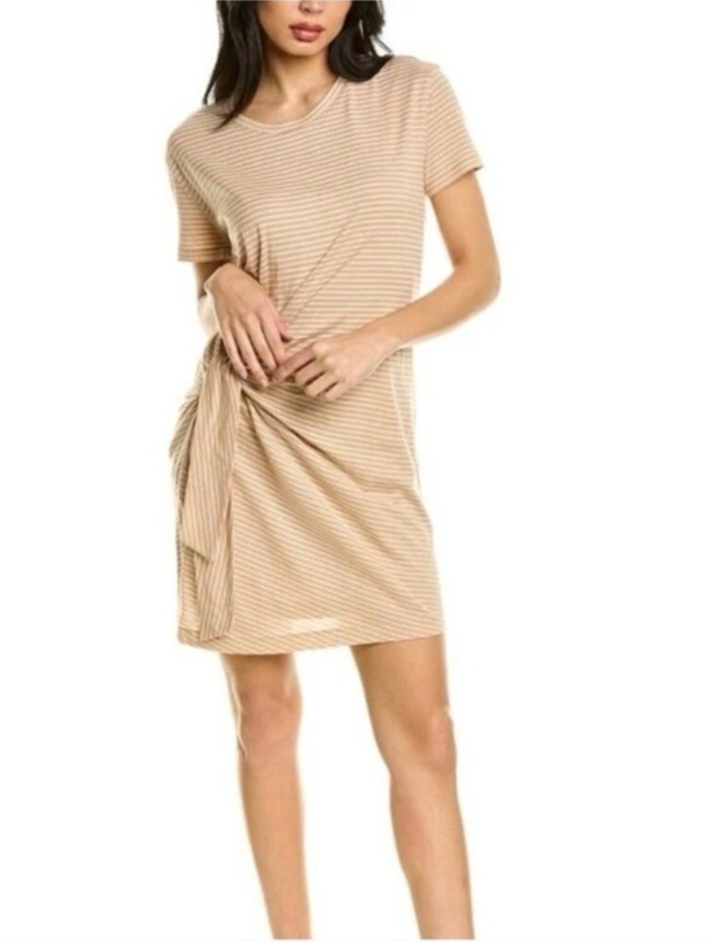 Vince Striped Side-Tie Short-Sleeve Tee Shirt Dress, Brittle/White - Medium NWT